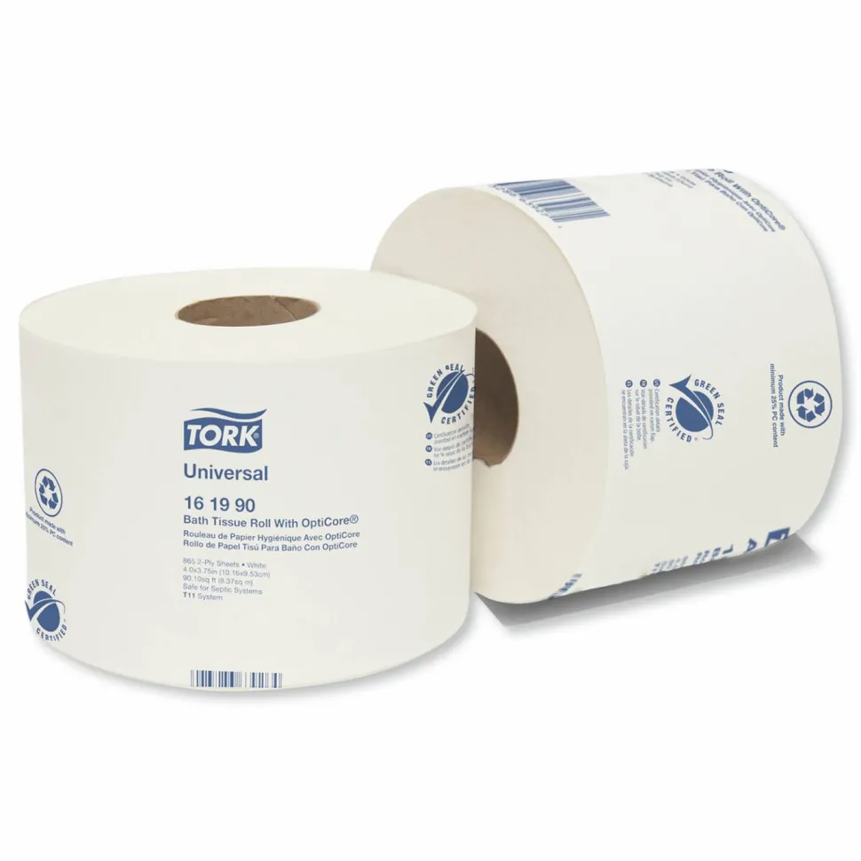 Tork Universal Bath Tissue Roll with OptiCore, Septic Safe, 2-Ply, White, 865 Sheets/Roll, 36 Rolls/Carton