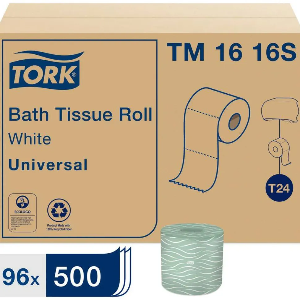 Tork Universal Bath Tissue, Septic Safe, 2-Ply, White, 500 Sheets/Roll, 96 Rolls/Carton