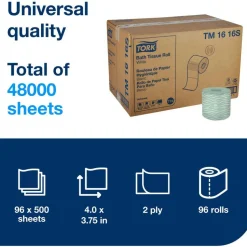 Tork Universal Bath Tissue, Septic Safe, 2-Ply, White, 500 Sheets/Roll, 96 Rolls/Carton