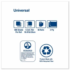 Tork Universal Bath Tissue, Septic Safe, 2-Ply, White, 500 Sheets/Roll, 48 Rolls/Carton