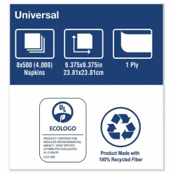 Tork Universal Beverage Napkin, 1-Ply, 9.13 x 9.13, 1/4 Fold, Poly-Pack, White, 4,000/Carton
