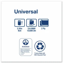 Tork Universal Jumbo Bath Tissue, Septic Safe, 2-Ply, 3.48" x 1,000 ft, White, 12 Rolls/Carton