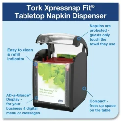 Tork Xpressnap Fit Napkin Dispenser, Tabletop, 4.4 x 5.6 x 6.7, Black