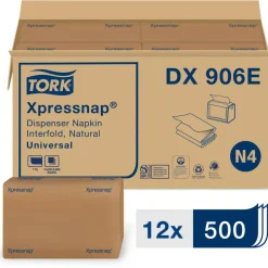 Tork Xpressnap Interfold Dispenser Napkins, 1-Ply, Bag-Pack, 13 x 8.5, Natural, 500/Pack, 12 Packs/Carton