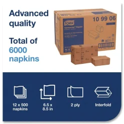 Tork Xpressnap Interfold Dispenser Napkins, 2-Ply, 6.5 x 8.5, Natural, 500/Pack, 12 Packs/Carton