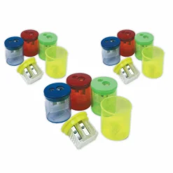 TPG Creations Eisen Pencil Sharpeners, Two-Hole, 1.5 x 1.75, Assorted Colors, 12/Pack