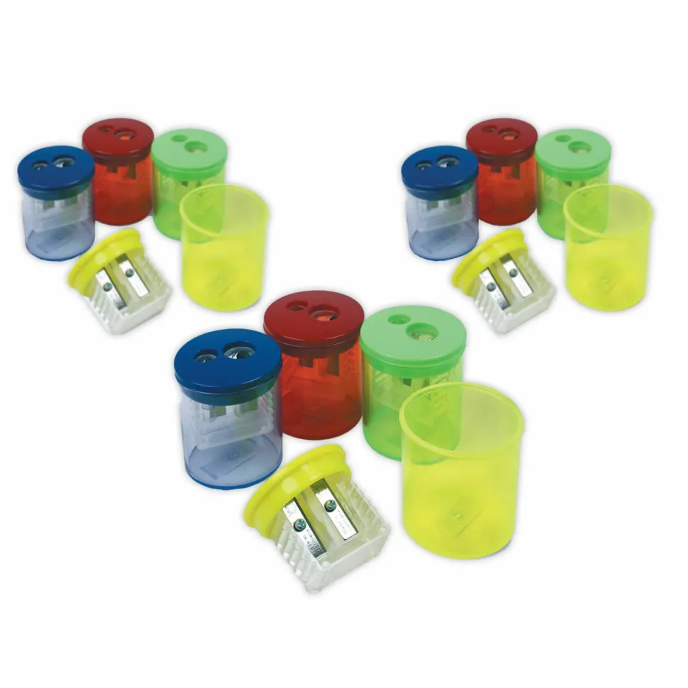 TPG Creations Eisen Pencil Sharpeners, Two-Hole, 1.5 x 1.75, Assorted Colors, 12/Pack