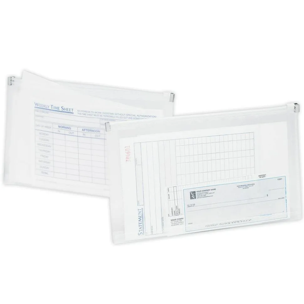 Transparent Zipper Envelopes, Check Size, 10.79" x 6.69" x 1.26", Clear, Pack Of 3