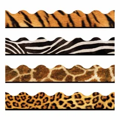 TREND Terrific Trimmers Print Board Trim, 48-Piece Set, Assorted Animal Prints, 2.25" x 39", Assorted Colors