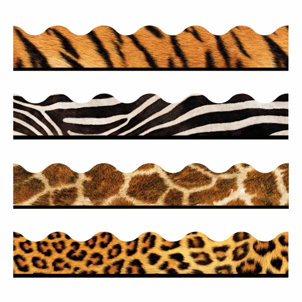 TREND Terrific Trimmers Print Board Trim, 48-Piece Set, Assorted Animal Prints, 2.25" x 39", Assorted Colors