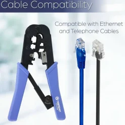 TRENDnet Crimping Tool, Crimp, Cut, And Strip Tool, For Any Ethernet or Telephone Cable, Built-In Cutter And Stripper, 8P-RJ-45 And 6P-RJ-12, RJ-11, All Steel Construction, Black, TC-CT68
