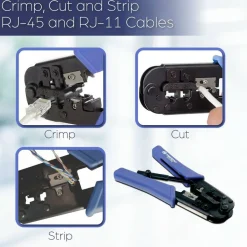 TRENDnet Crimping Tool, Crimp, Cut, And Strip Tool, For Any Ethernet or Telephone Cable, Built-In Cutter And Stripper, 8P-RJ-45 And 6P-RJ-12, RJ-11, All Steel Construction, Black, TC-CT68