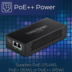 TRENDnet Gigabit PoE++ Injector, Convert A Non-PoE Port to A PoE++ Gigabit Port, PoE (15.4W), PoE+ (30W), Or PoE++ (95W), Up to 100m (328 ft), Integrated Power Supply, Black, TPE-119GI
