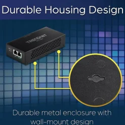 TRENDnet Gigabit PoE++ Injector, Convert A Non-PoE Port to A PoE++ Gigabit Port, PoE (15.4W), PoE+ (30W), Or PoE++ (95W), Up to 100m (328 ft), Integrated Power Supply, Black, TPE-119GI