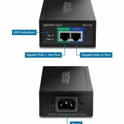 TRENDnet Gigabit PoE++ Injector, Supplies PoE (15.4W), PoE+ (30W), or PoE++ (60W), Network A PoE Device Up To 100m(328 ft), Supports IEEE 802.3af,802.at, Plug & Play, Black, TPE-117GI