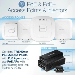 TRENDnet Gigabit Power Over Ethernet Plus Injector, Converts Non-Poe Gigabit To Poe+ Or PoE Gigabit, Supplies PoE (15.4W) Or PoE+ (30W) Power Network Distances Up To 100M (328 ft.), Black, TPE-115GI