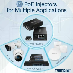 TRENDnet Gigabit Power Over Ethernet Injector, Full Duplex Gigabit Speeds, 1 x Gigabit Ethernet Port, 1 x PoE Gigabit Ethernet Port, Network Devices Up To 100M (328 ft), 15.4W, Black, TPE-113GI