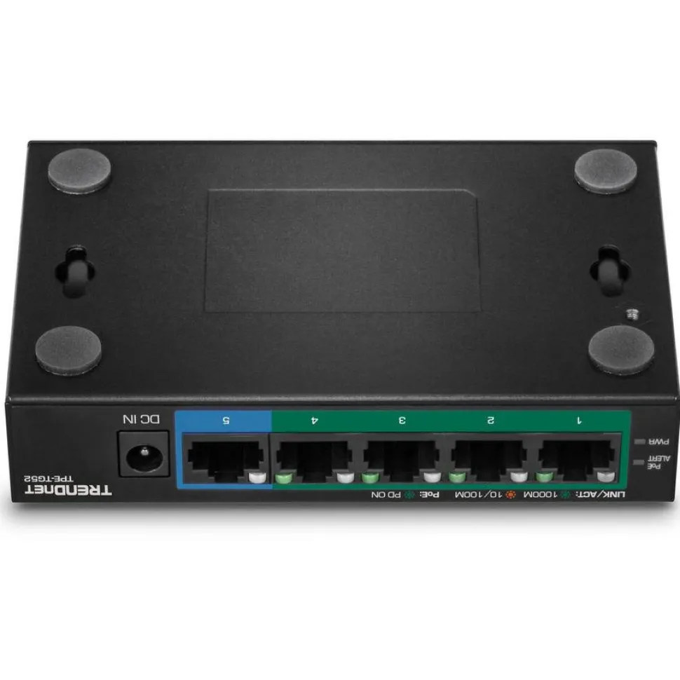 TRENDnet 5-Port Gigabit PoE+ Switch, 32W PoE Power Budget, 10Gbps Switching Capacity, IEEE 802.1p QoS, DSCP Pass-Through Support, Fanless, Wall Mountable, Lifetime Protection, Black, TPE-TG52