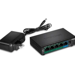 TRENDnet 5-Port Gigabit PoE+ Switch, 32W PoE Power Budget, 10Gbps Switching Capacity, IEEE 802.1p QoS, DSCP Pass-Through Support, Fanless, Wall Mountable, Lifetime Protection, Black, TPE-TG52