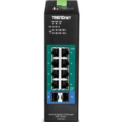 TRENDnet 10-Port Industrial Gigabit L2 Managed PoE+ DIN-Rail Switch, 8 x Gigabit PoE+ Ports, DIN-Rail Mount, 2 x SFP Slots, 2457V DC Power Input, IP30, VLAN, Lifetime Protection, Black, TI-PG102i