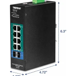 TRENDnet 10-Port Industrial Gigabit L2 Managed PoE+ DIN-Rail Switch, 8 x Gigabit PoE+ Ports, DIN-Rail Mount, 2 x SFP Slots, 2457V DC Power Input, IP30, VLAN, Lifetime Protection, Black, TI-PG102i