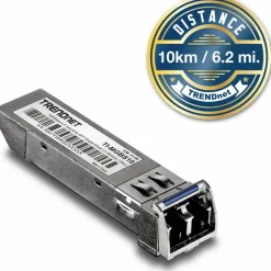 TRENDnet SFP to RJ45 Industrial Single-Mode LC Module (10km); TI-MGBS10; 1000Base-LX Industrial SFP; Compliant with IEEE 802.3z Gigabit Ethernet; Data Rates of up to 1.25Gbps; Lifetime Protection