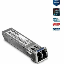 TRENDnet SFP to RJ45 Industrial Single-Mode LC Module (10km); TI-MGBS10; 1000Base-LX Industrial SFP; Compliant with IEEE 802.3z Gigabit Ethernet; Data Rates of up to 1.25Gbps; Lifetime Protection