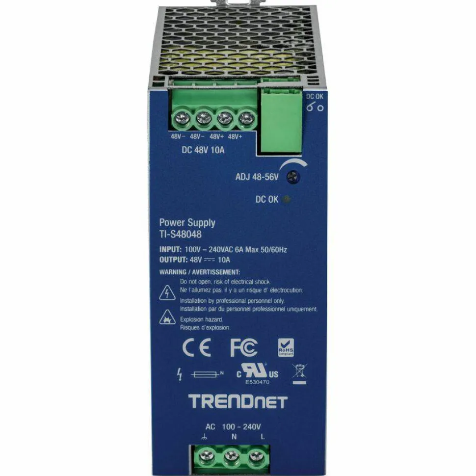 TRENDnet 480W, 48V DC, 10A AC to DC DIN-Rail Power Supply with PFC Function, TI-S48048
