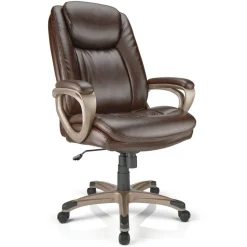 Treswell Bonded Leather High-Back Executive Office Chair, Brown/Champagne, BIFMA Compliant