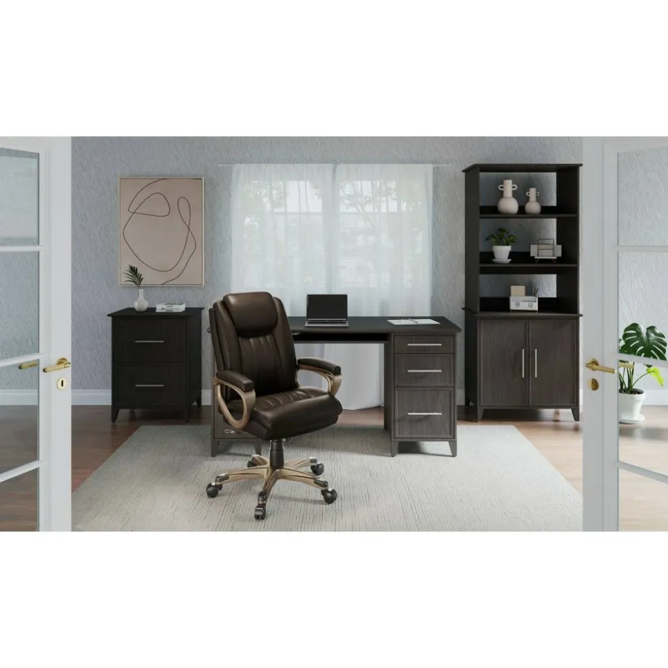 Treswell Bonded Leather High-Back Executive Office Chair, Brown/Champagne, BIFMA Compliant