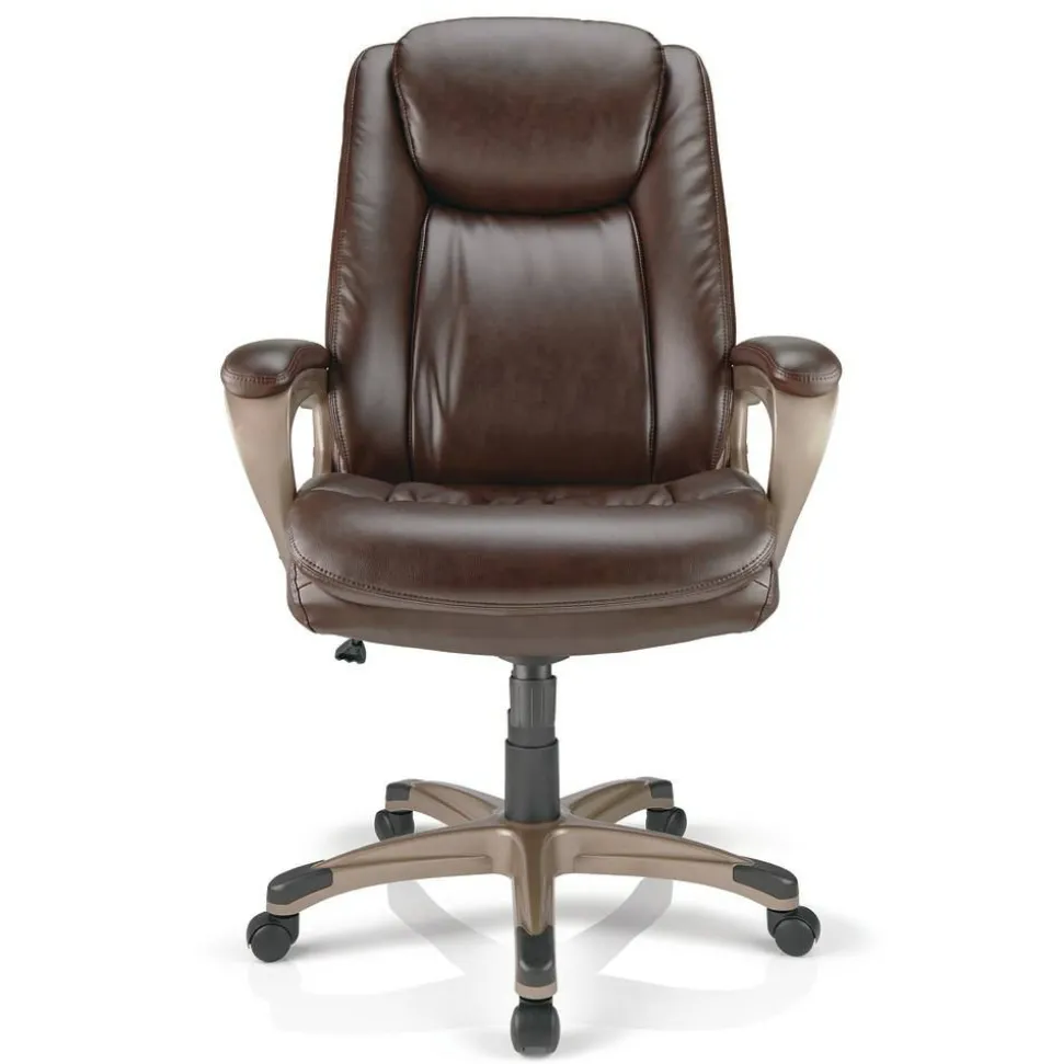 Treswell Bonded Leather High-Back Executive Office Chair, Brown/Champagne, BIFMA Compliant