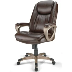 Treswell Bonded Leather High-Back Executive Office Chair, Brown/Champagne, BIFMA Compliant