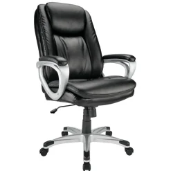 Treswell Bonded Leather High-Back Executive Office Chair, Black/Silver, BIFMA Compliant