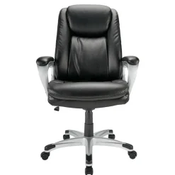 Treswell Bonded Leather High-Back Executive Office Chair, Black/Silver, BIFMA Compliant