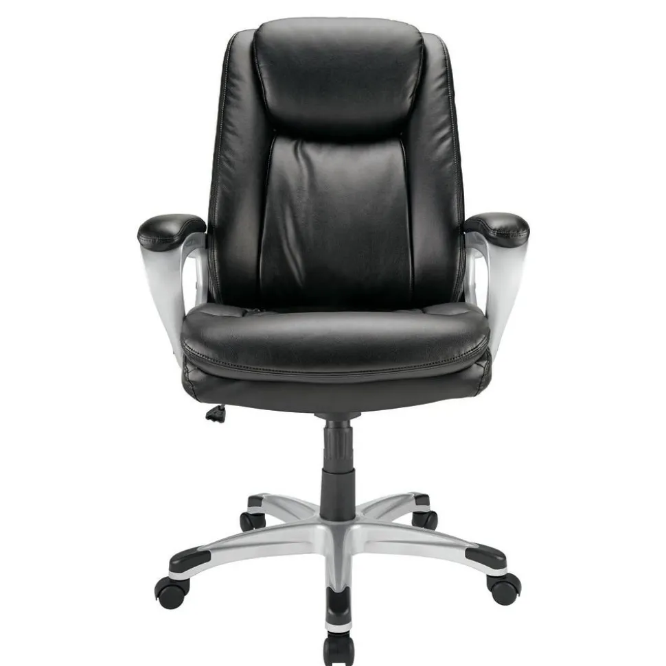 Treswell Bonded Leather High-Back Executive Office Chair, Black/Silver, BIFMA Compliant