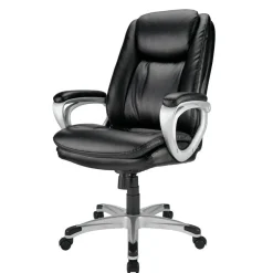 Treswell Bonded Leather High-Back Executive Office Chair, Black/Silver, BIFMA Compliant