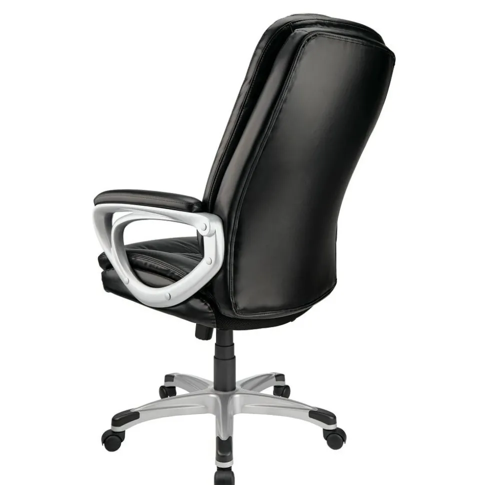 Treswell Bonded Leather High-Back Executive Office Chair, Black/Silver, BIFMA Compliant