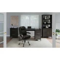 Treswell Bonded Leather High-Back Executive Office Chair, Black/Silver, BIFMA Compliant