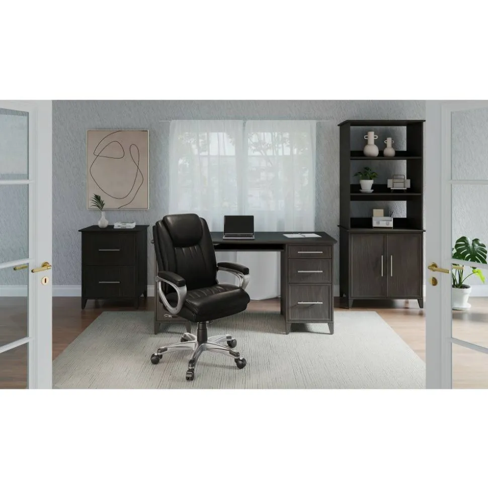 Treswell Bonded Leather High-Back Executive Office Chair, Black/Silver, BIFMA Compliant