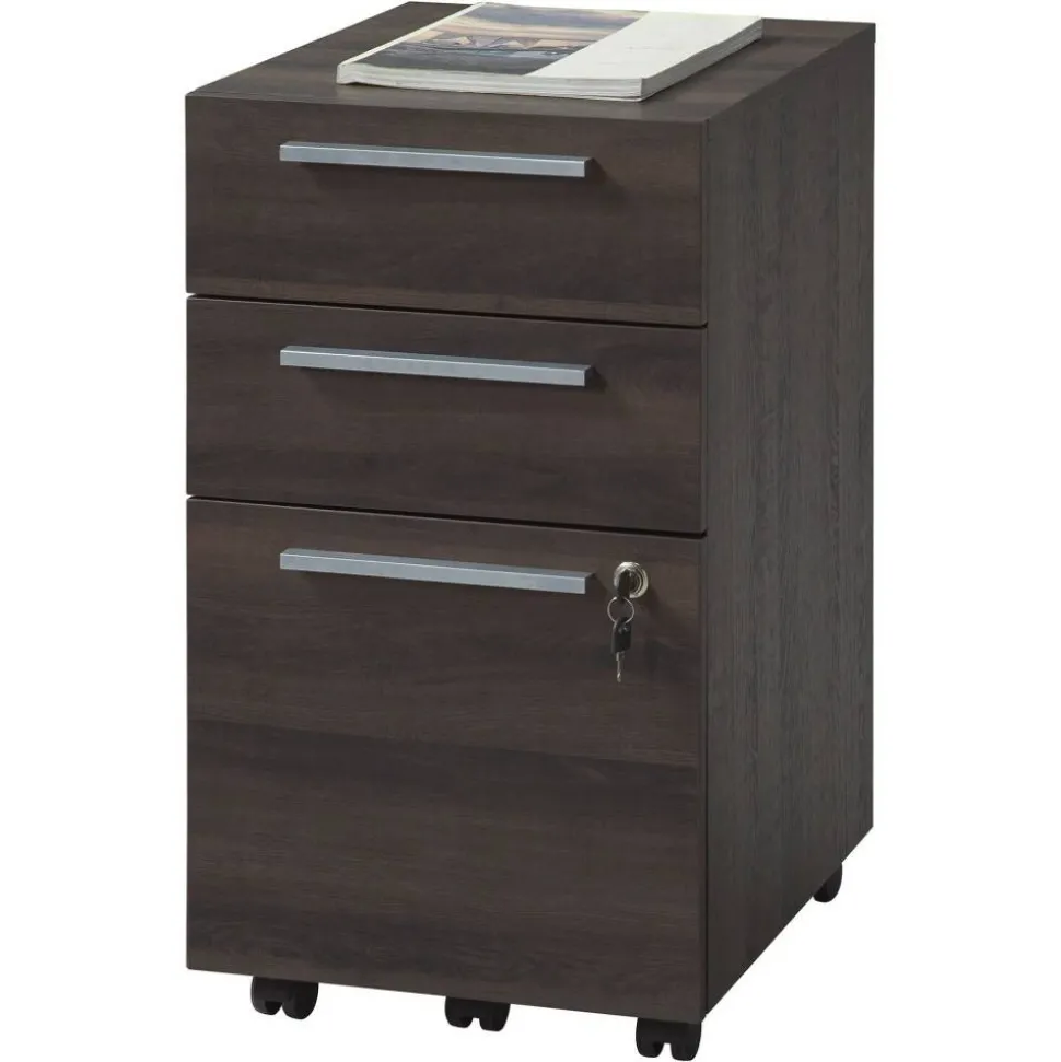 Trezza 19"D Vertical 3-Drawer Mobile File Cabinet, Warm Walnut