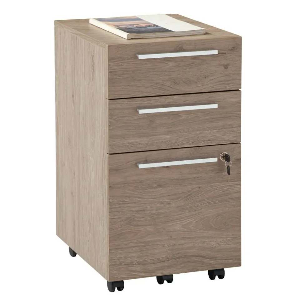 Trezza 19"D Vertical 3-Drawer Mobile File Cabinet, Light Oak