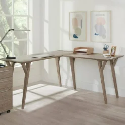 Trezza 62"W L-Shaped Computer Desk, Light Oak