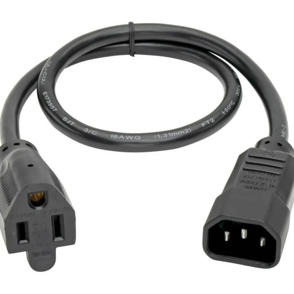 Tripp Lite by Eaton NEMA 5-15R to C14 Computer AC Power Cable - 13A 125V 16 AWG 2 ft. (0.61 m) Black