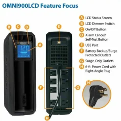 Tripp Lite by Eaton UPS OmniSmart LCD 120V 900VA 475W Line-Interactive UPS Tower LCD display USB port Battery Backup