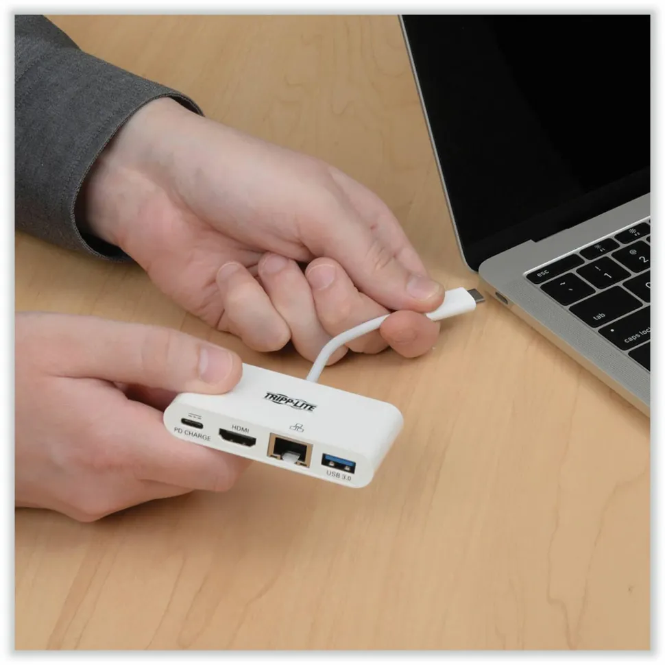 Tripp Lite by Eaton USB 3.1 Gen 1 USB-C to HDMI Adapter, USB-A/USB-C PD Charging/Gigabit Ethernet, 3", White