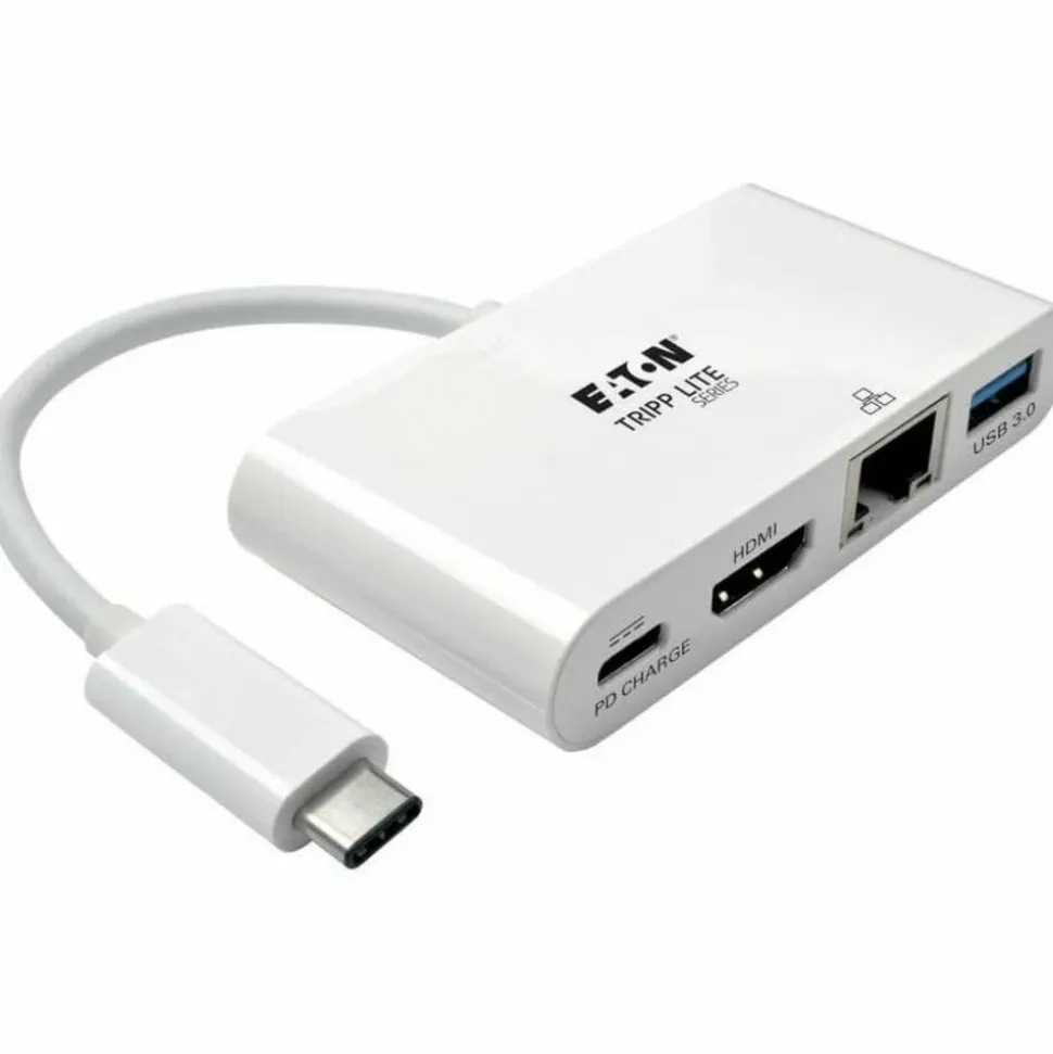 Tripp Lite by Eaton USB 3.1 Gen 1 USB-C to HDMI Adapter, USB-A/USB-C PD Charging/Gigabit Ethernet, 3", White