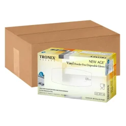 Tronex New Age Disposable Powder-Free Vinyl Gloves, Large, Natural, 100 Gloves Per Pack, Box Of 10 Packs