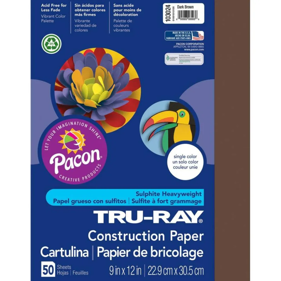 Tru-Ray Construction Paper, 50% Recycled, 9" x 12", Dark Brown, Pack Of 50