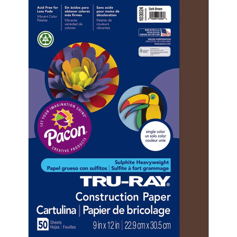 Tru-Ray Construction Paper, 50% Recycled, 9" x 12", Dark Brown, Pack Of 50