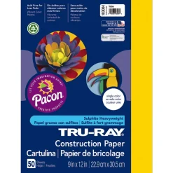 Tru-Ray Construction Paper, 50% Recycled, 9" x 12", Yellow, Pack Of 50